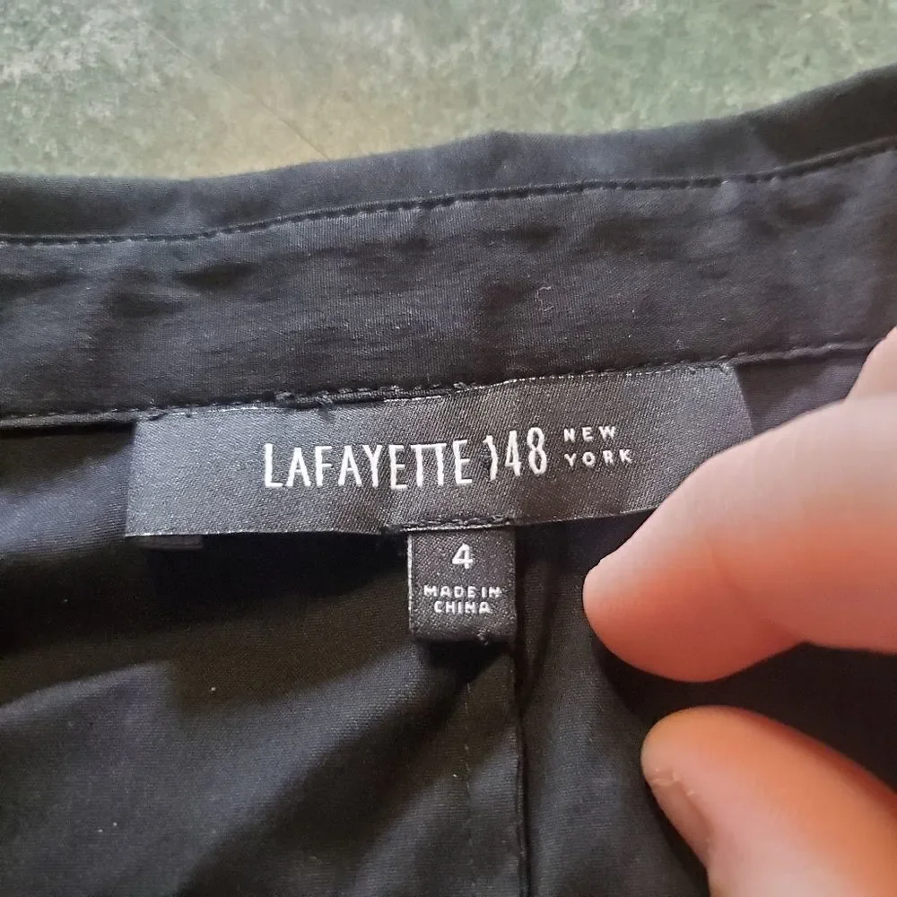 Lafayette 148 black button down shirt with lace sleeve sz 4 - Picture 3 of 4